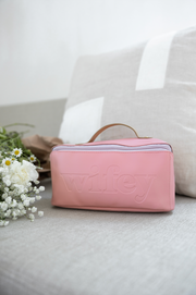 Cosmetic Bag - WIFEY - Embossed Hold All Makeup Bag (Blush/Lavender)
