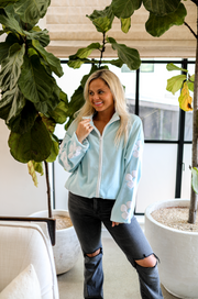 Daisies (Ice Blue) - Retro Weekend Fleece Sweatshirt / Full Zip