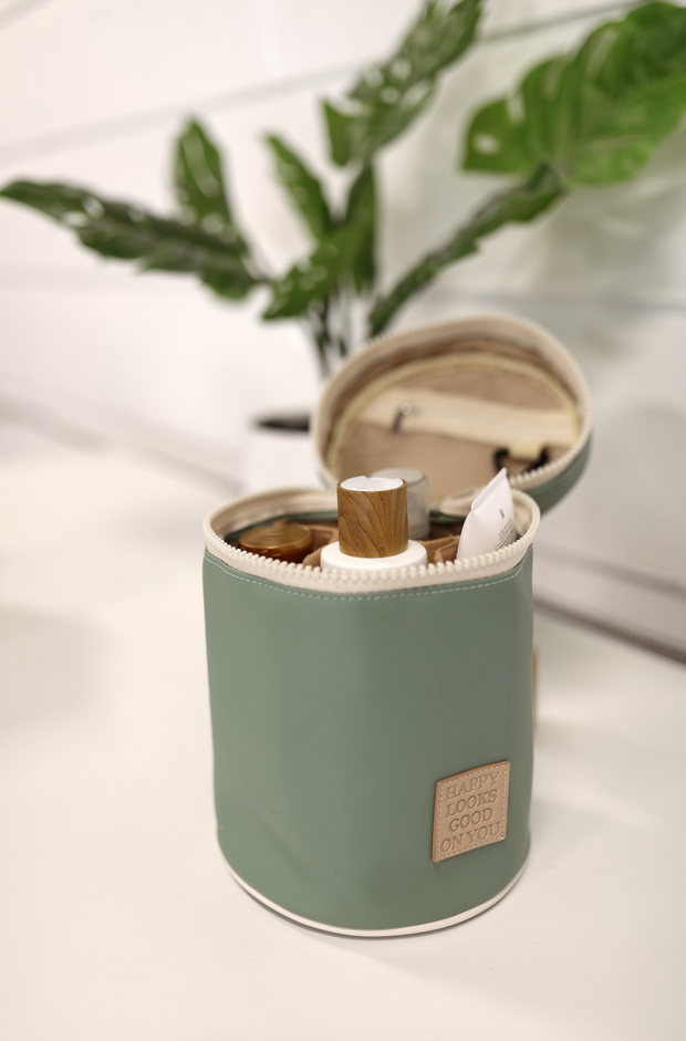 Barrel Toiletry Bag - Happy Looks Good On You (Matcha/Latte)