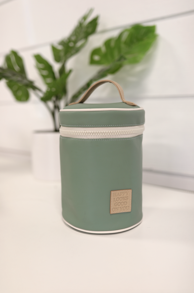 Barrel Toiletry Bag - Happy Looks Good On You (Matcha/Latte)