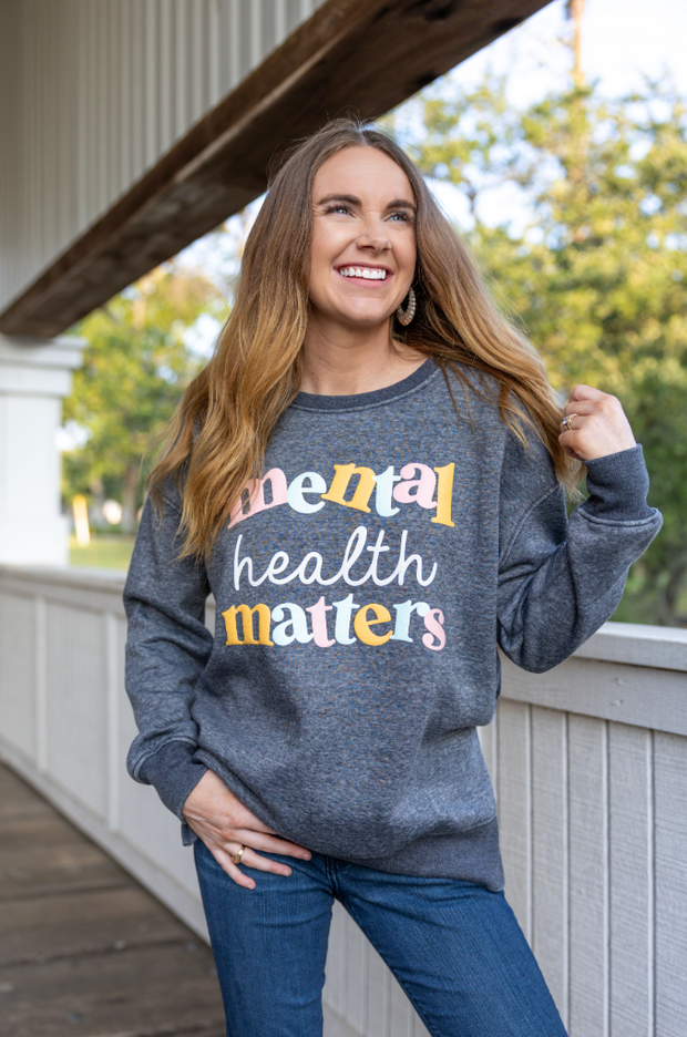 Mental Health Matters Puff Print (Charcoal) - Burnout Sweatshirt / Crew