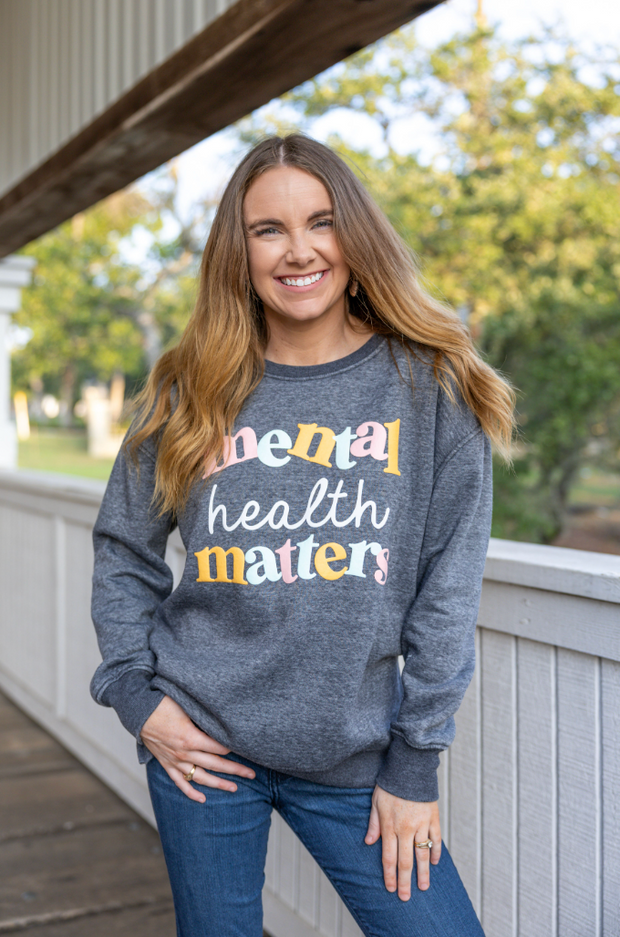 Mental Health Matters Puff Print (Charcoal) - Burnout Sweatshirt / Crew