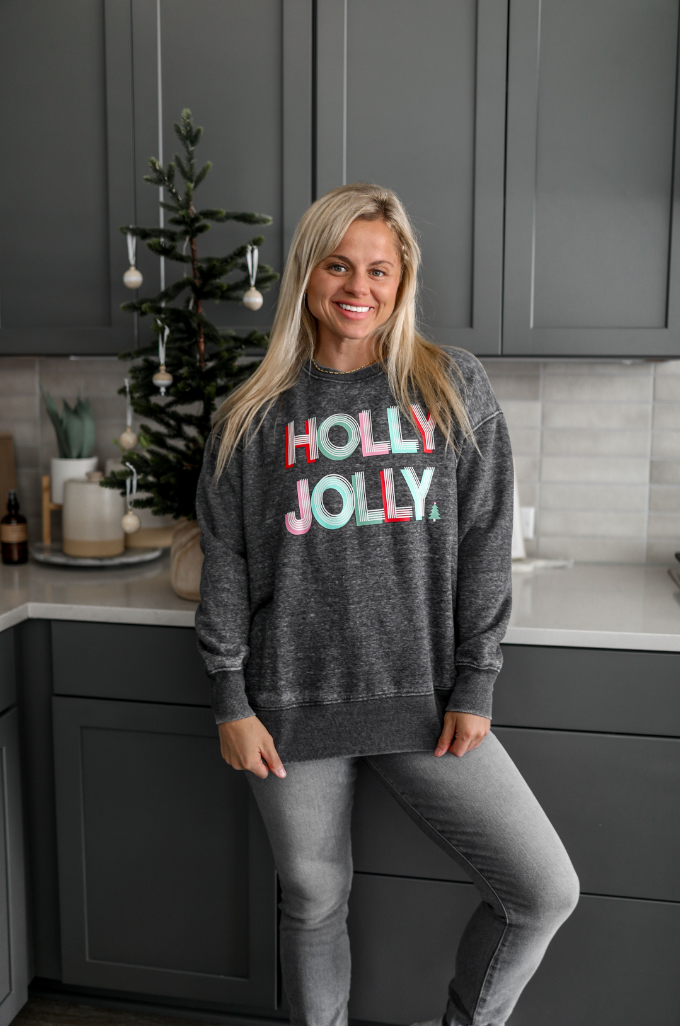 Holly Jolly (Charcoal) - Burnout Sweatshirt