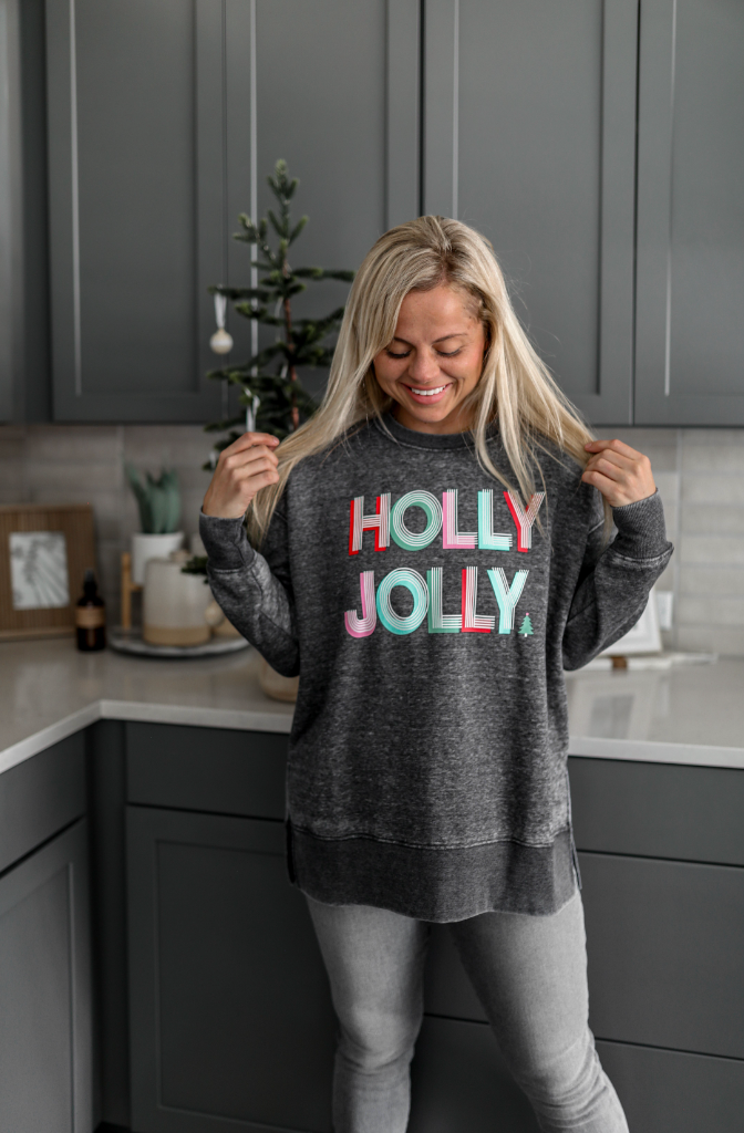 Holly Jolly (Charcoal) - Burnout Sweatshirt