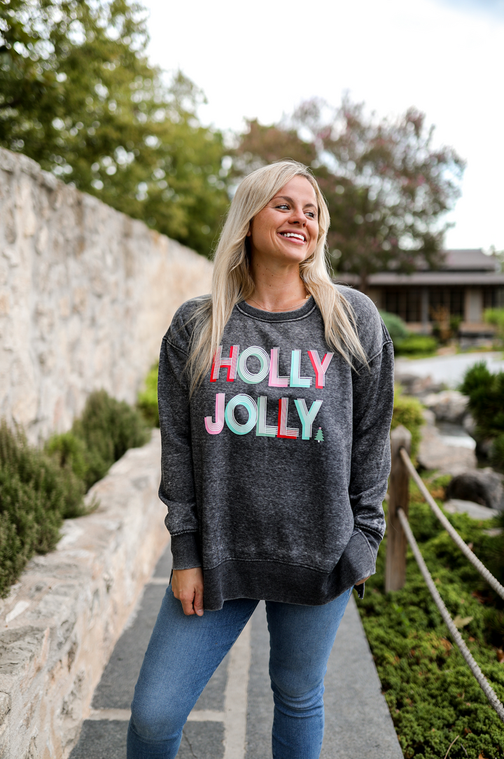 Holly Jolly (Charcoal) - Burnout Sweatshirt