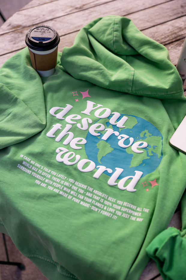 You Deserve The World (Kiwi Acid Wash) - "My Go To" Oversized Sweatshirt / Hoodie