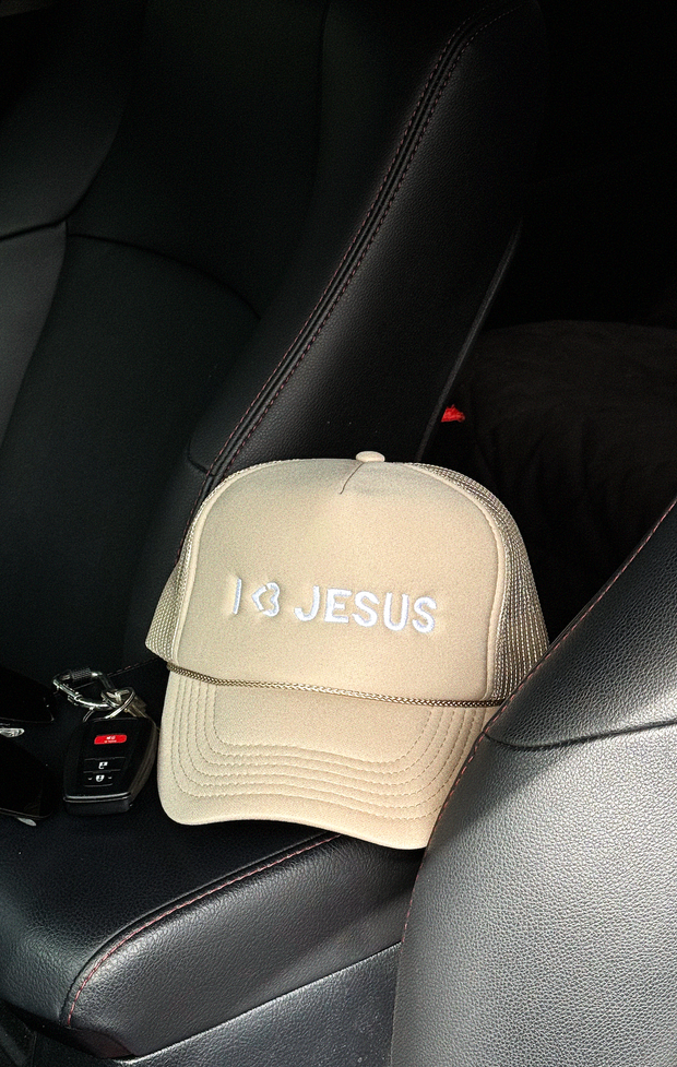 Trucker Hat - I Heart Jesus Embroidery (Tan)