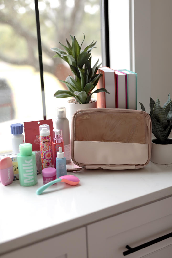 CUSTOM Oversized Cosmetic Bag - (Cream/Tan)