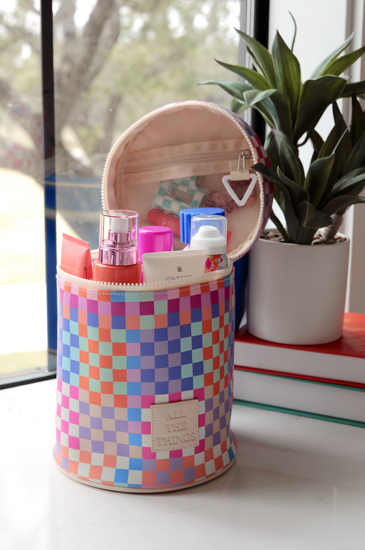 Barrel Toiletry Bag - All The Things (Happy Checkered)