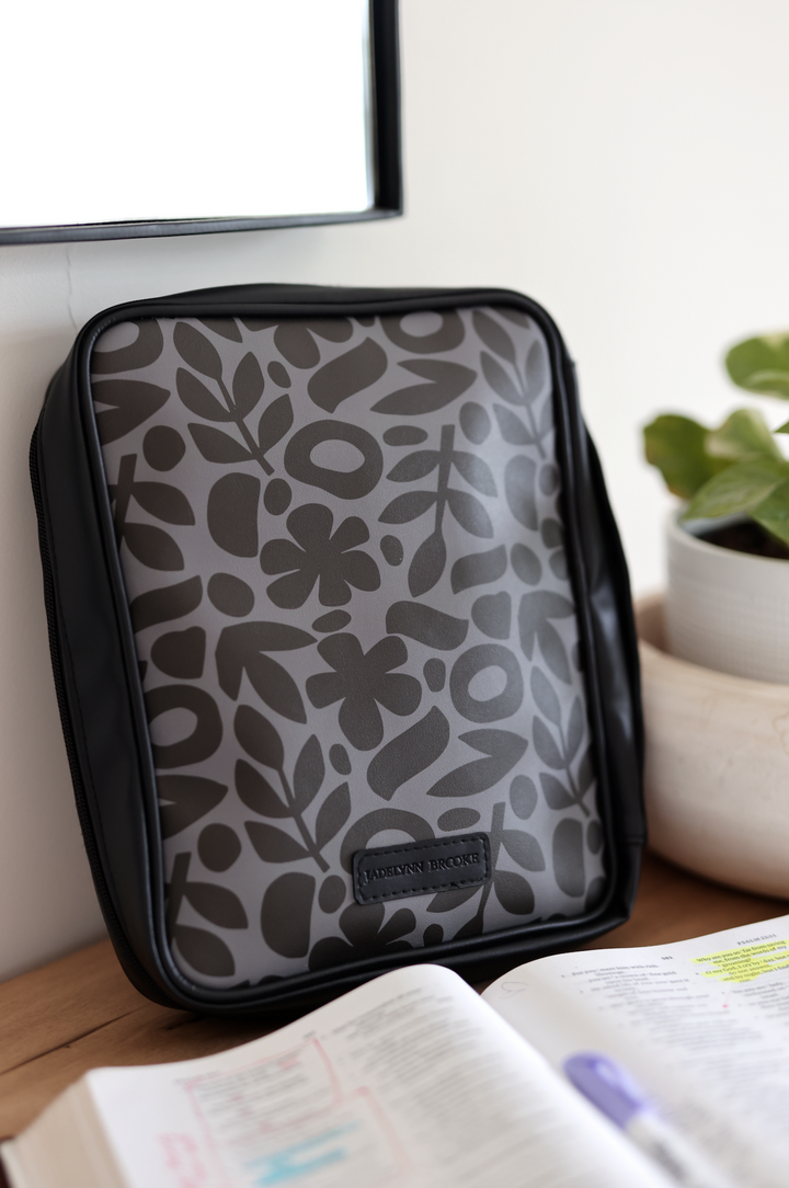 Bible Cover -  Faith First Floral (Black/Grey)