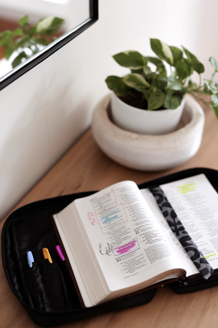 Bible Cover -  Faith First Floral (Black/Grey)