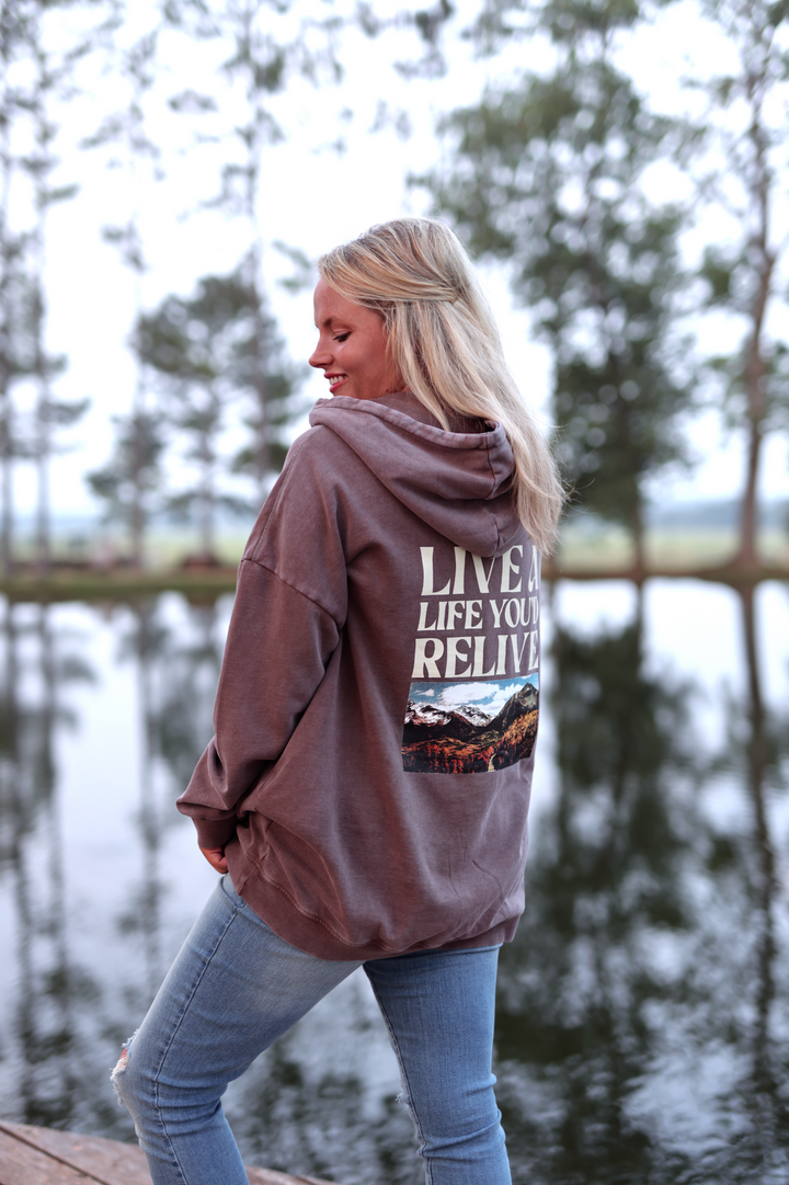 Live A Life You'd Relive (ESPRESSO) - "My Go To" Oversized Acid Washed Hoodie