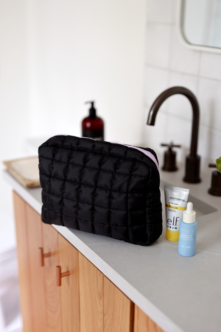 On Cloud Nine Quilted Puffer Cosmetic Bag - (Midnight)