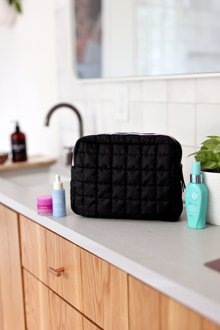On Cloud Nine Quilted Puffer Cosmetic Bag - (Midnight)