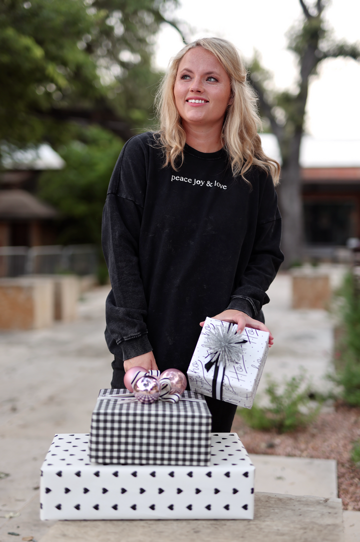 Peace Joy & Love (MIDNIGHT) - "My Go To" Oversized Acid Washed Sweatshirt