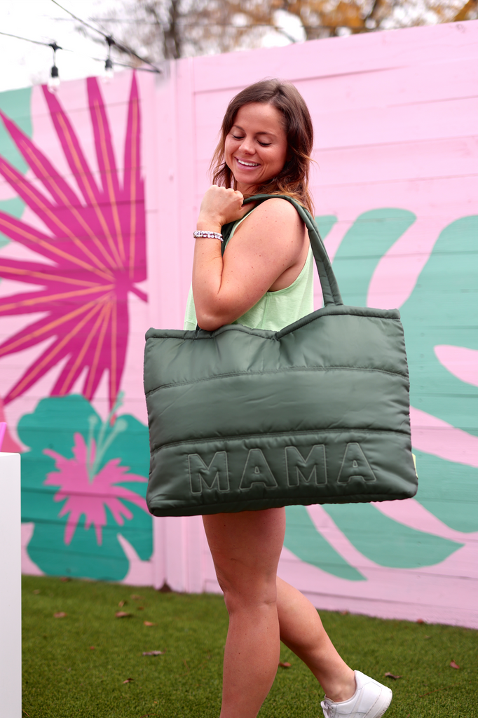 Carry All Quilted Puffer Tote - Mama (Olive) – Jadelynn Brooke®