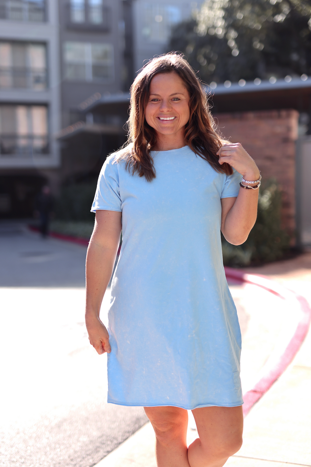 Mineral Wash Dress - Focus On The Good (Sky Blue) M Mineral Wash Dress - Focus On The Good (Sky Blue) M