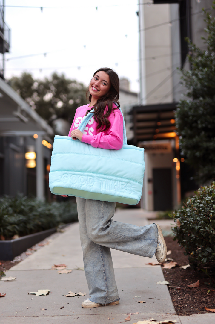 Carry All Qulted Puffer Tote - Good Times (Light Blue)