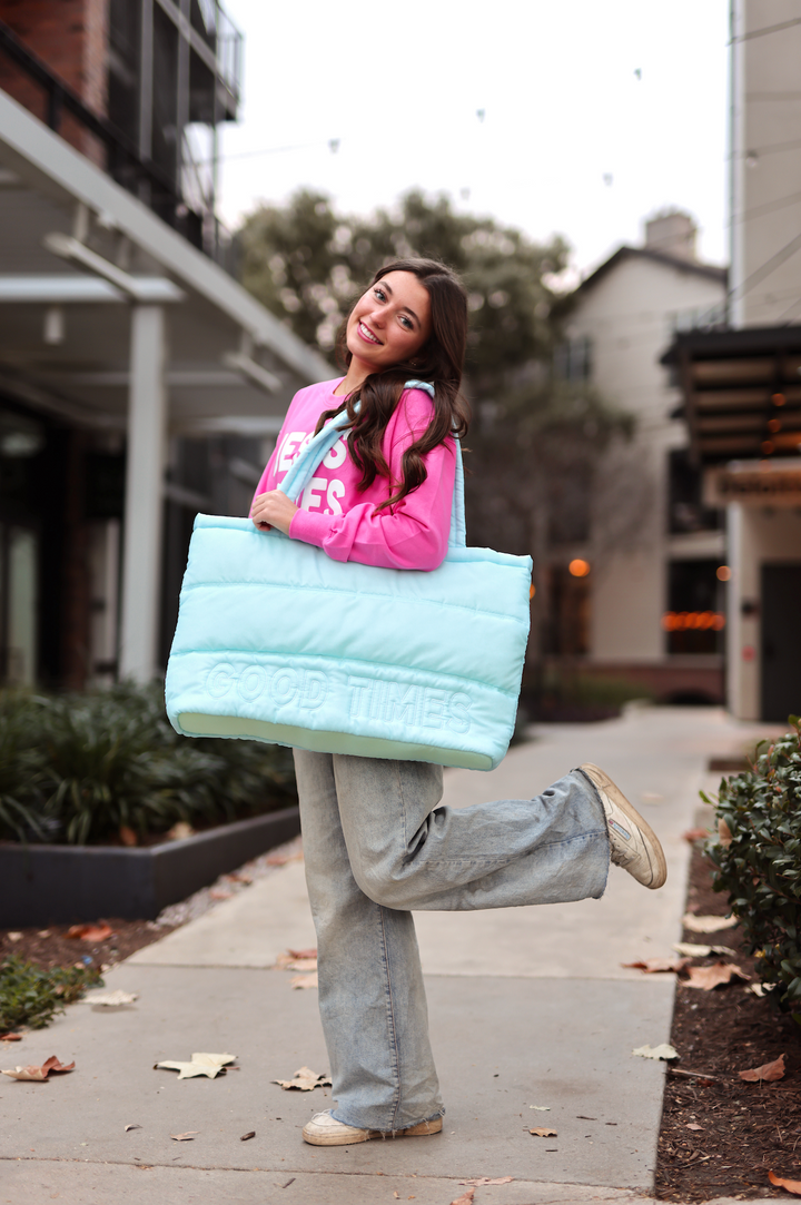 Carry All Qulted Puffer Tote - Good Times (Light Blue)