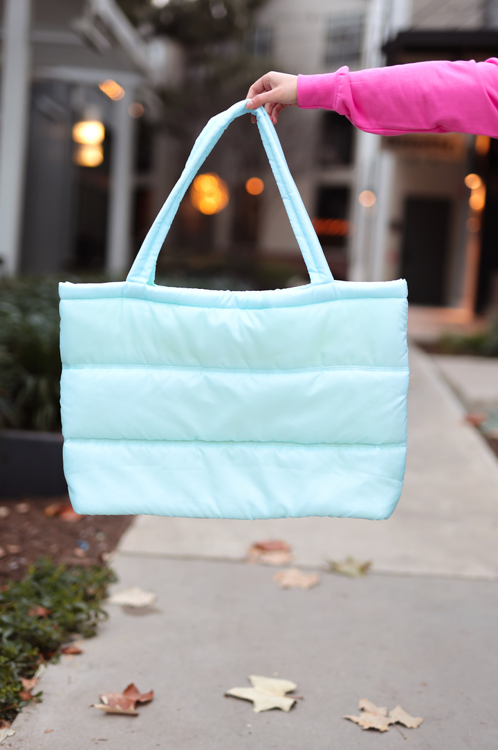 Carry All Qulted Puffer Tote - Good Times (Light Blue)