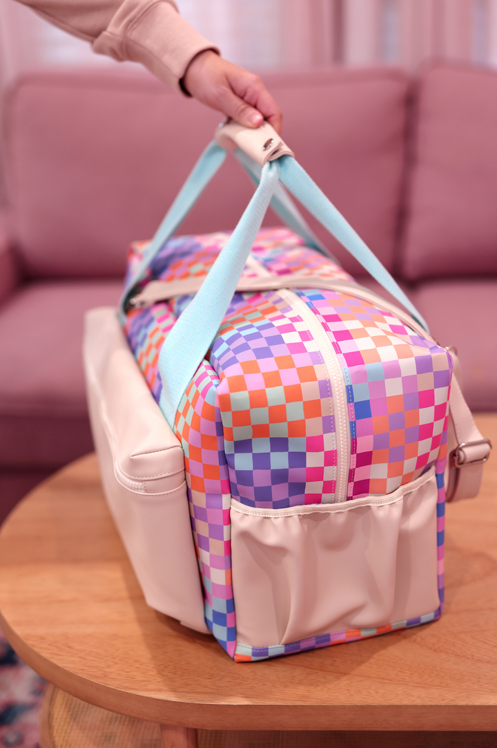 Duffle Bag - Happy Checkered WITHOUT customization (Cream/Mint/Multi Colored Checker)