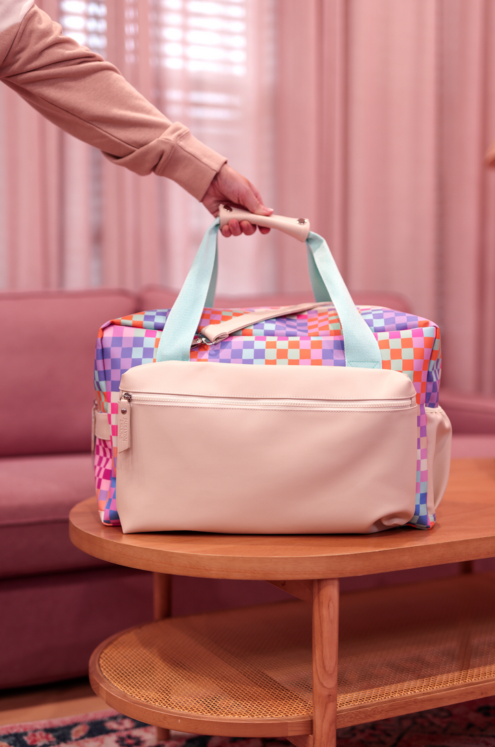Duffle Bag - Happy Checkered WITHOUT customization (Cream/Mint/Multi Colored Checker)