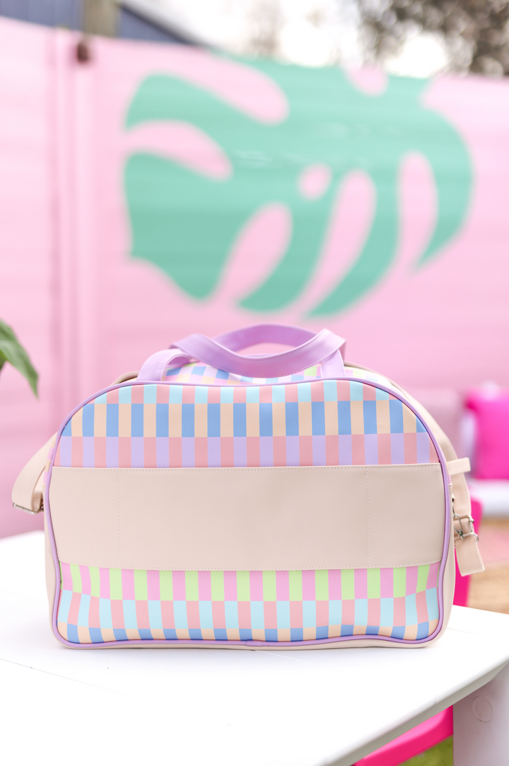 Custom Duffle Bag - Pastel Party Color Block (Lilac/Cream/Blue/Coral/Lime)
