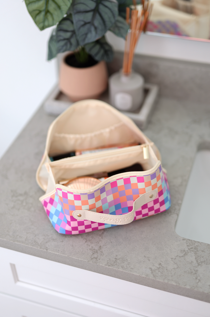 Custom Hold All Cosmetic Bag - Happy Checker (Multi Color)