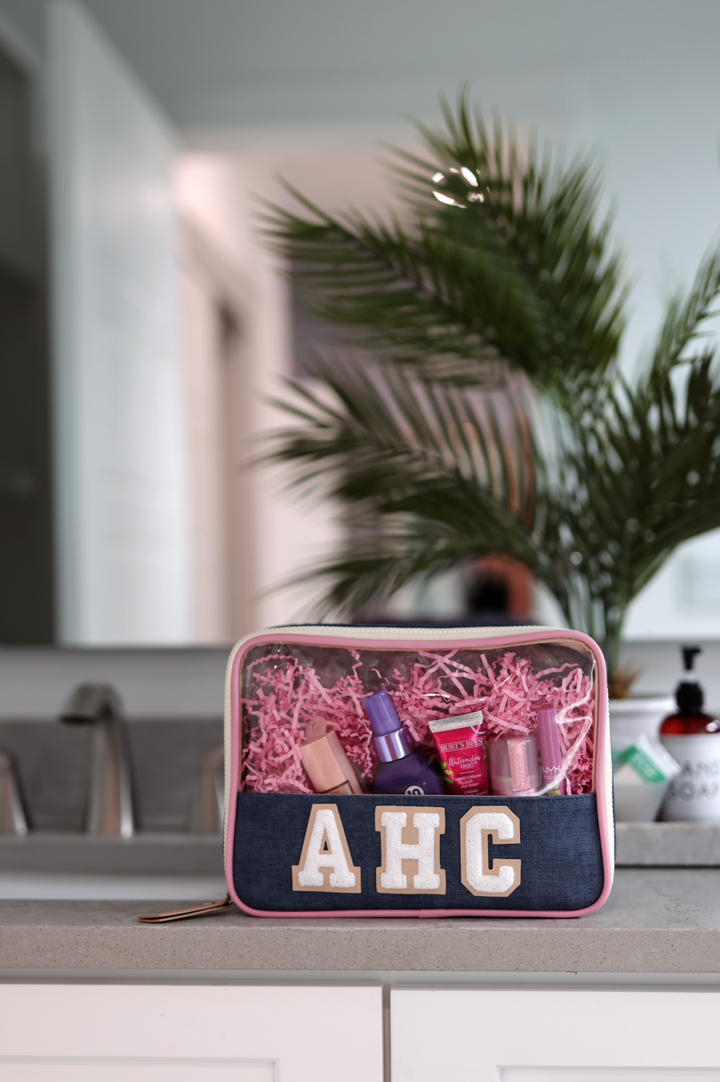 CUSTOM Oversized Cosmetic Bag - (Denim Print)