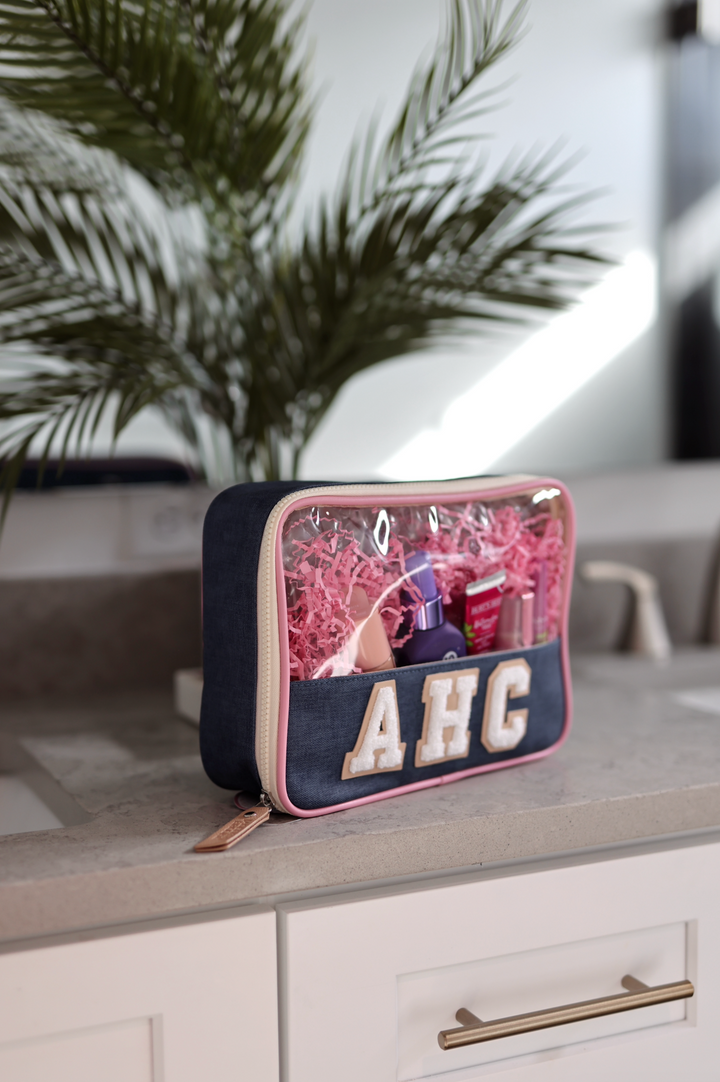 CUSTOM Oversized Cosmetic Bag - (Denim Print)