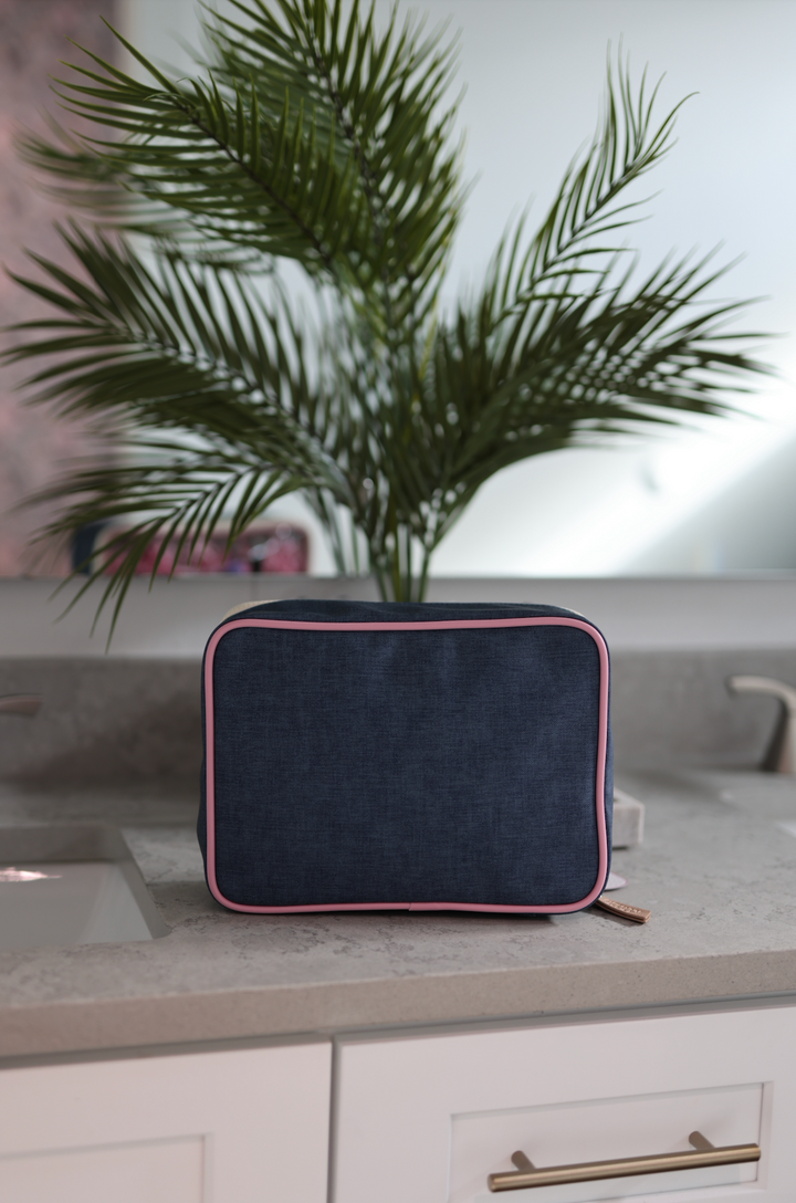 Oversized Cosmetic Bag - (Denim Print)