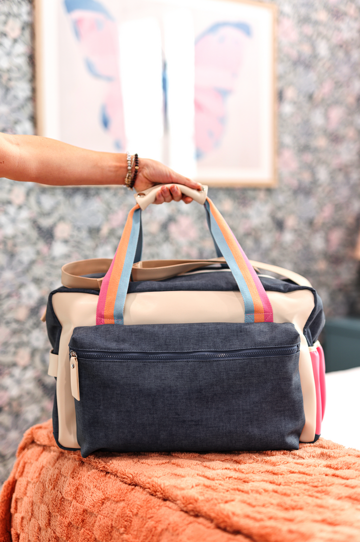 Duffle Bag - Denim Print WITHOUT customization (Denim Print/Cream/Mint)