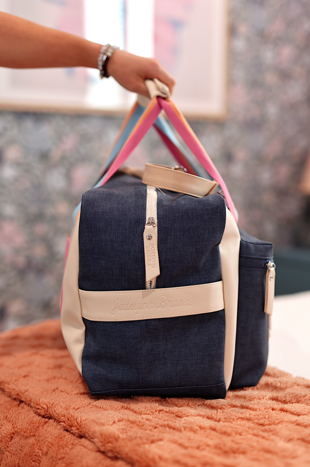 Duffle Bag - Denim Print WITHOUT customization (Denim Print/Cream/Mint)