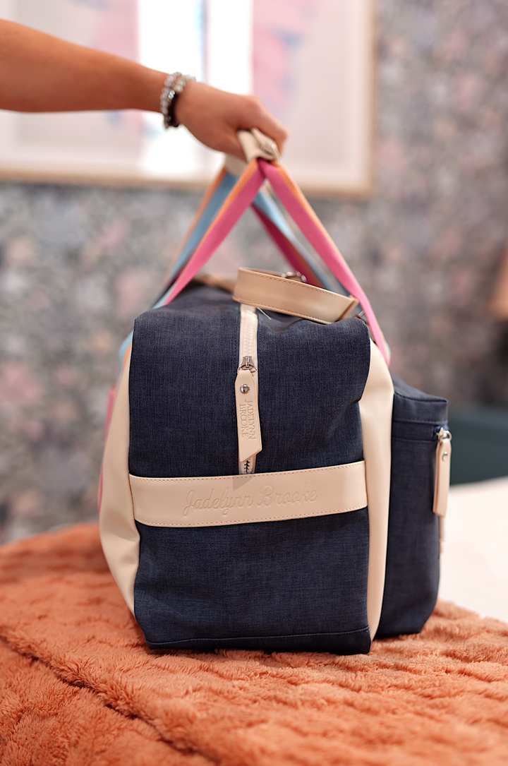Duffle Bag - Denim Print WITHOUT customization (Denim Print/Cream/Mint)