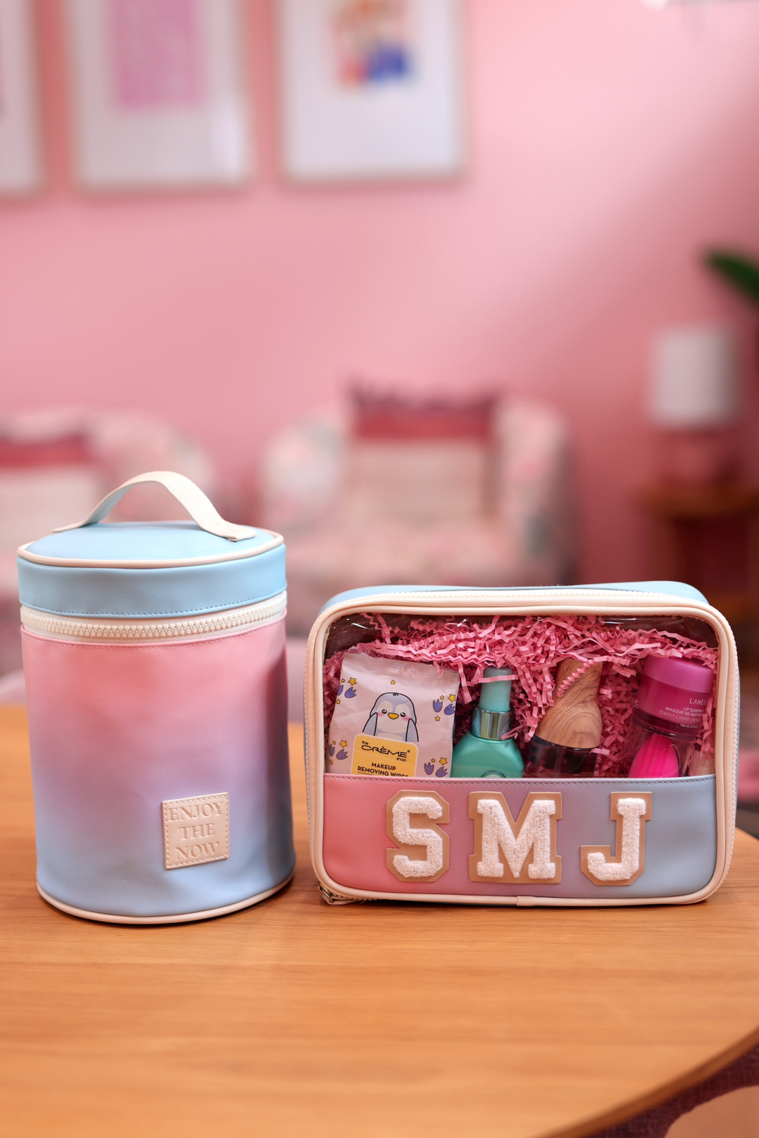 CUSTOM Oversized Cosmetic Bag -  Sunrise Gradient (Cream/Coral/Lavender/Blue)