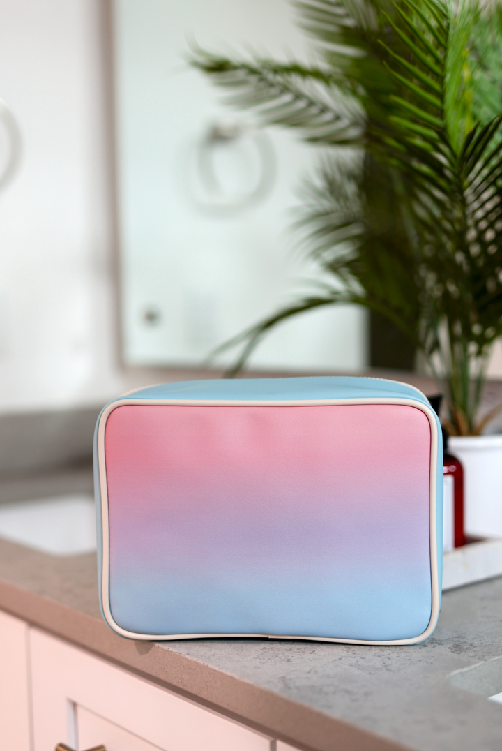 CUSTOM Oversized Cosmetic Bag -  Sunrise Gradient (Cream/Coral/Lavender/Blue)