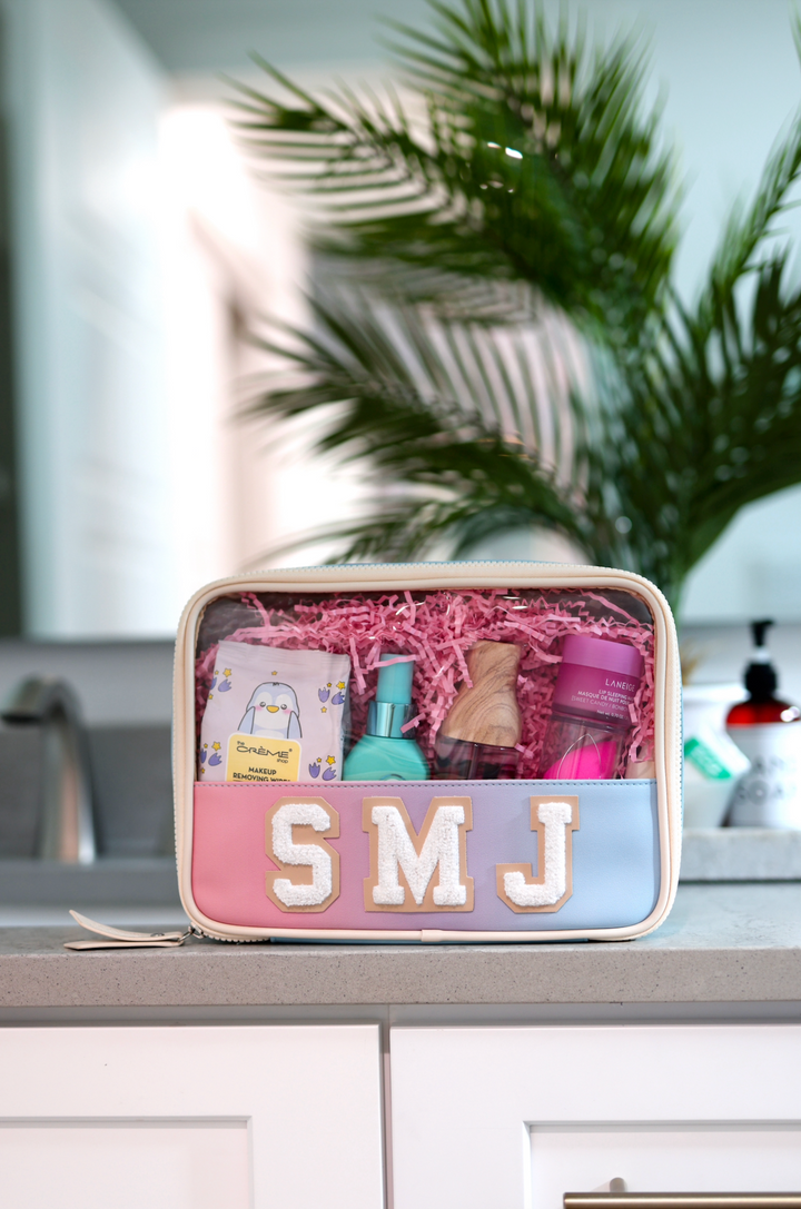 CUSTOM Oversized Cosmetic Bag -  Sunrise Gradient (Cream/Coral/Lavender/Blue)