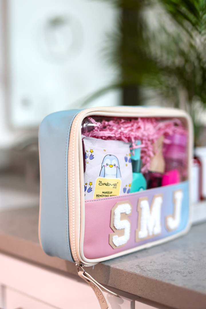 CUSTOM Oversized Cosmetic Bag -  Sunrise Gradient (Cream/Coral/Lavender/Blue)