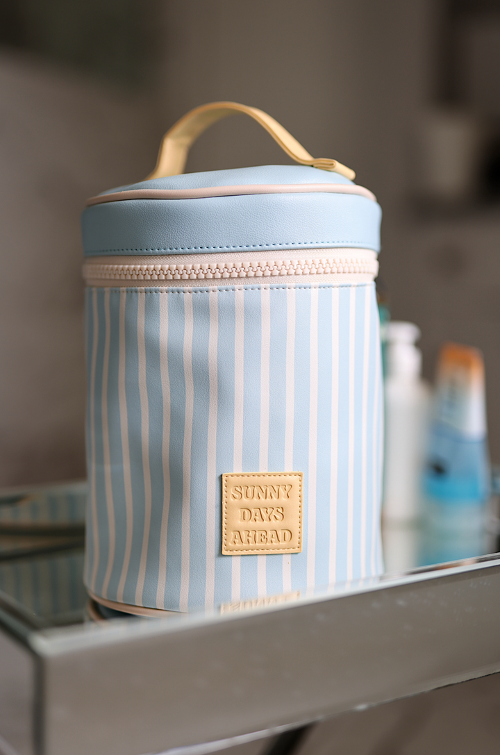 Barrel Toiletry Bag - The Nantucket (Ivory/Seaside Blue/Sunny Yellow)