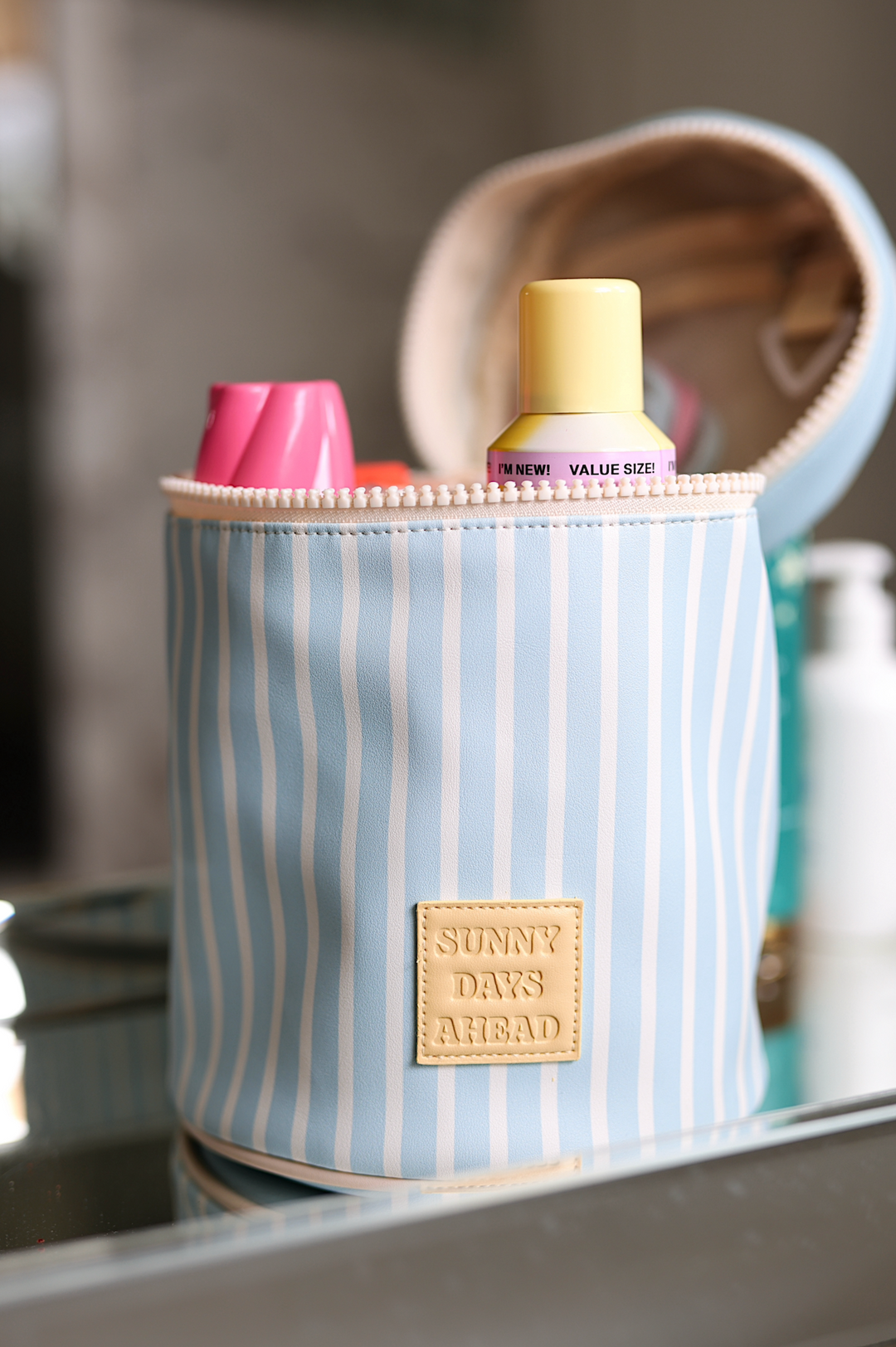 Barrel Toiletry Bag - The Nantucket (Ivory/Seaside Blue/Sunny Yellow)
