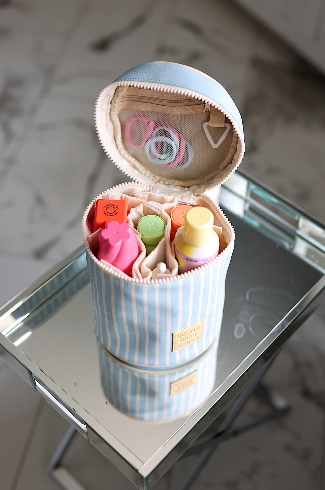 Barrel Toiletry Bag - The Nantucket (Ivory/Seaside Blue/Sunny Yellow)