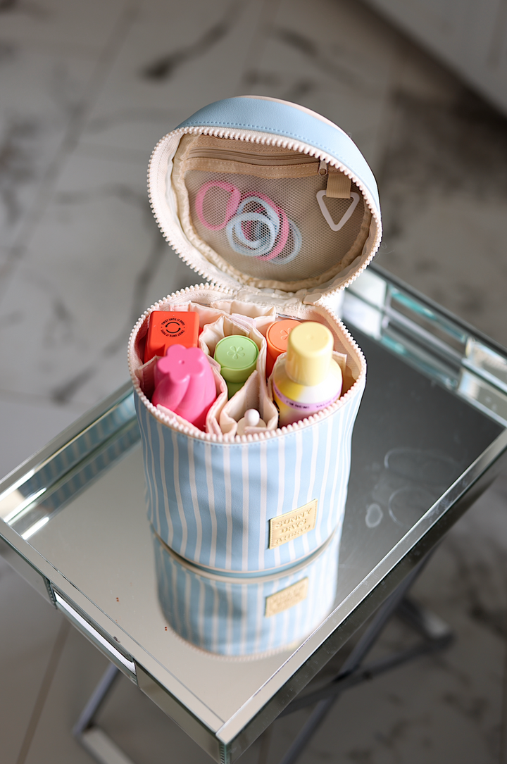 Barrel Toiletry Bag - The Nantucket (Ivory/Seaside Blue/Sunny Yellow)