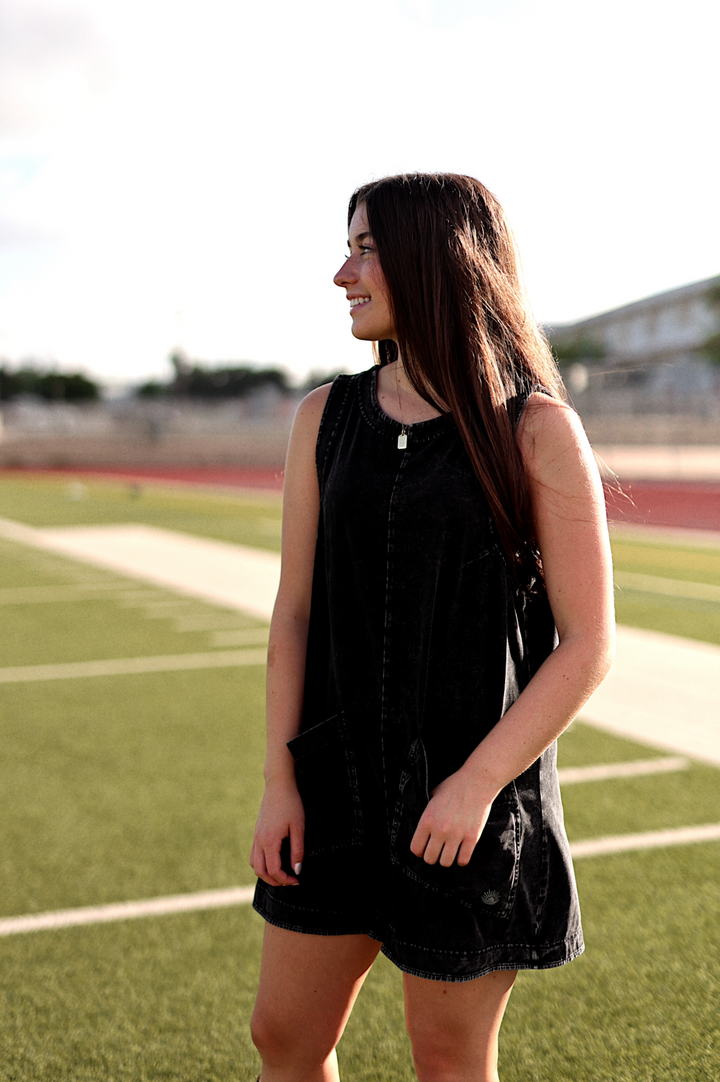 Tailgate Mineral Wash Romper - (Midnight)