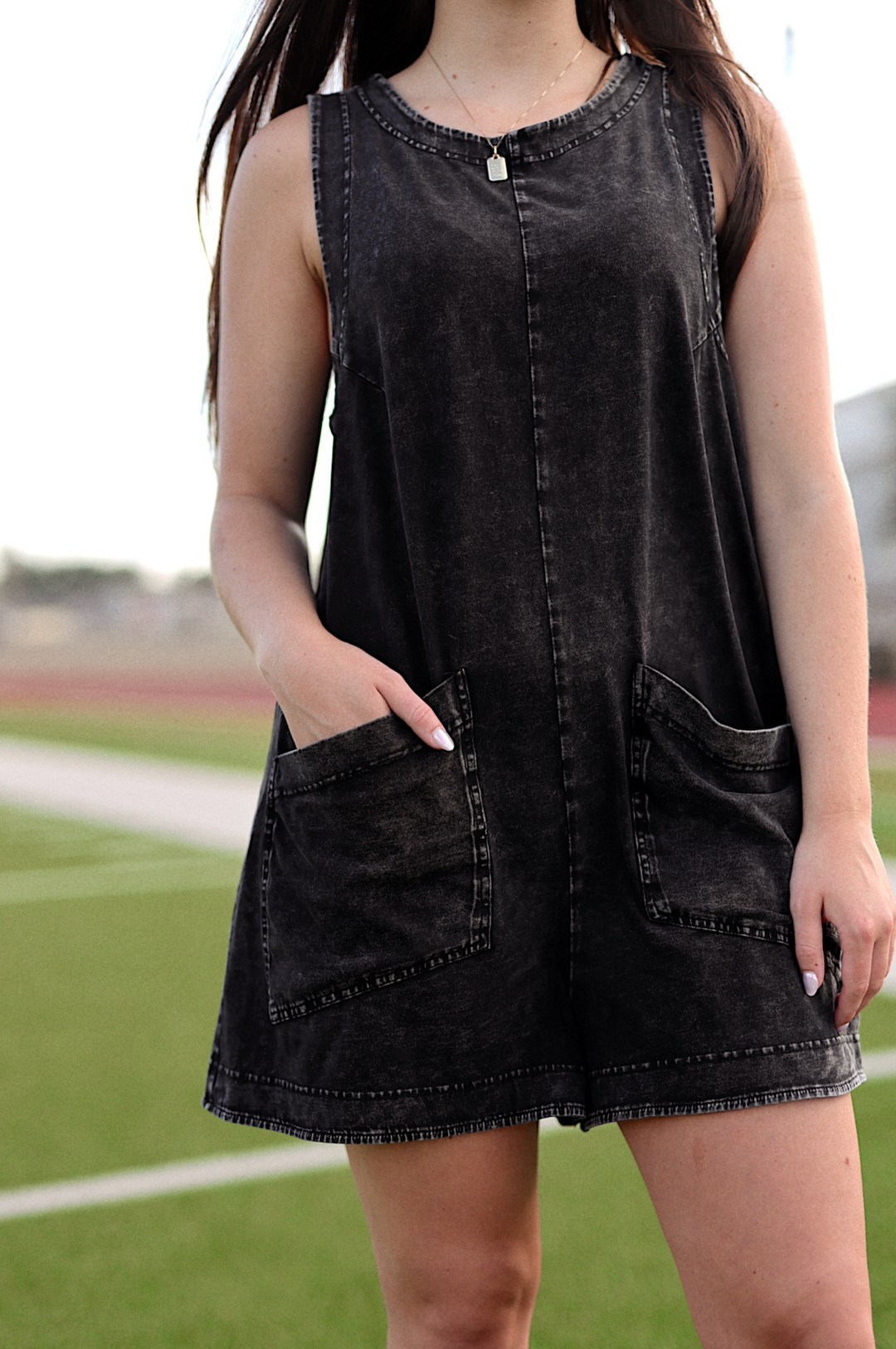 Tailgate Mineral Wash Romper - (Midnight)