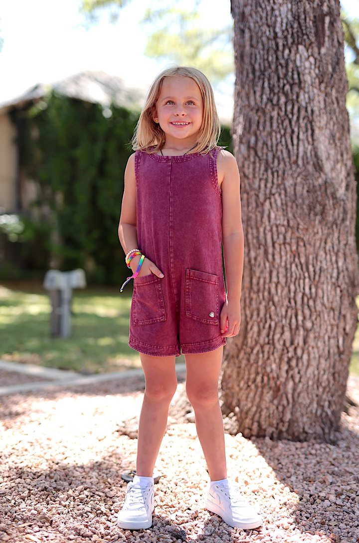 Tailgate Mineral Wash YOUTH Romper - (Maroon)