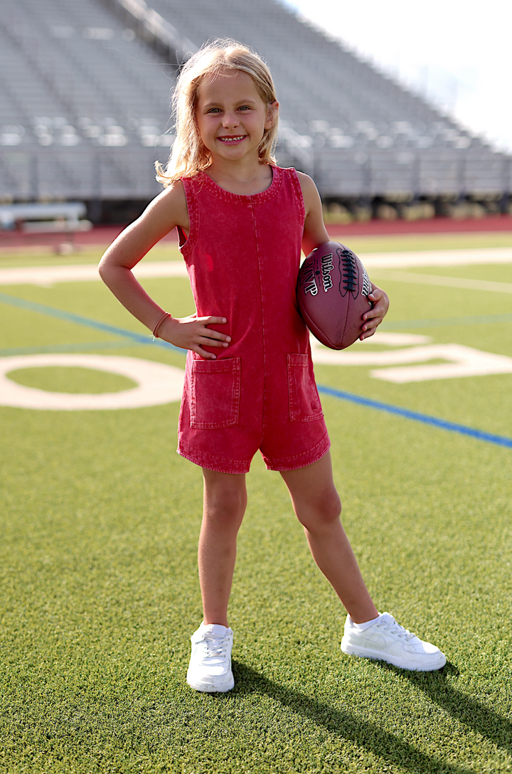 Tailgate Mineral Wash YOUTH Romper - (Red)