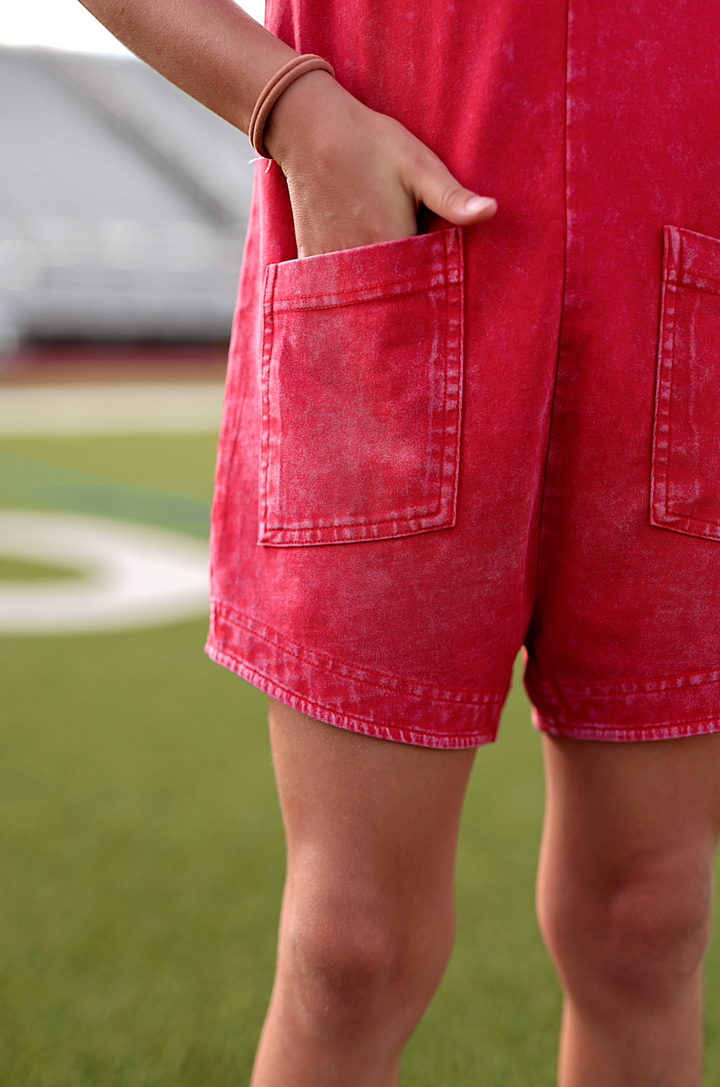 Tailgate Mineral Wash YOUTH Romper - (Red)