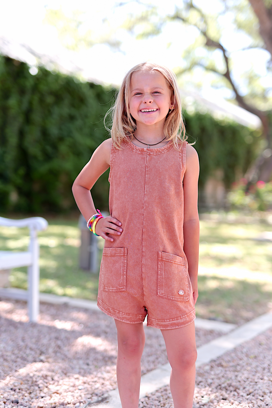 Tailgate Mineral Wash YOUTH Romper - (Vintage Orange)
