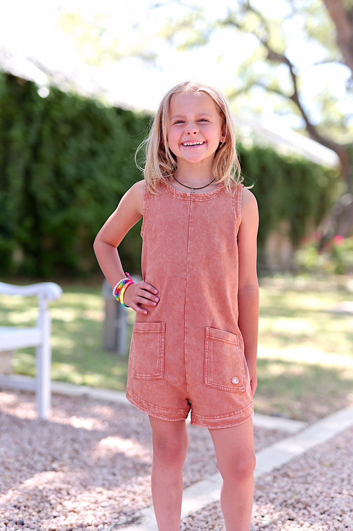 Tailgate Mineral Wash YOUTH Romper - (Vintage Orange)