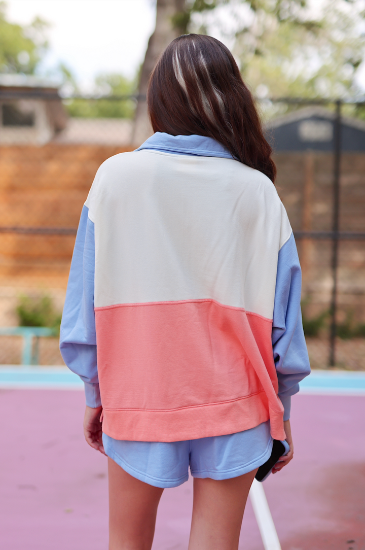 Best Day Fleece Top - Sunrise Stroll (Periwinkle/Cream/Coral)